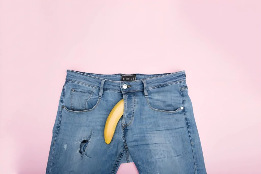 penis pumps banana hanging out of pants
