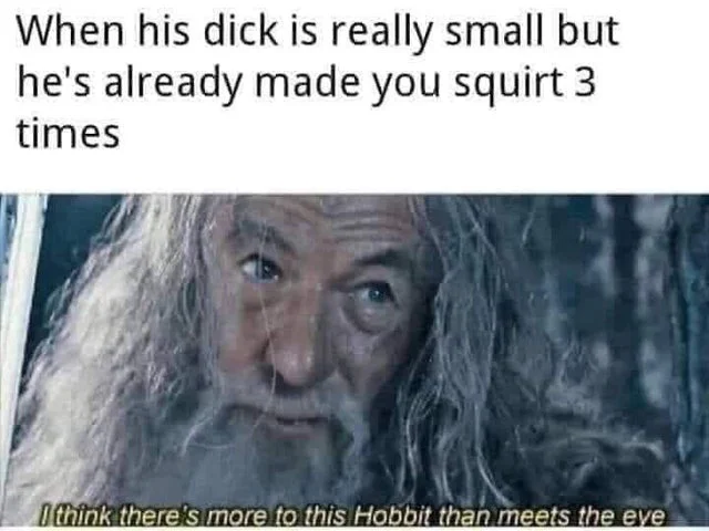 Gandalf meme image from Lord of the Rings with subtitle "I think there's more to this Hobbit than meets the eye" combined with text about impressive results despite unexpected sizing.